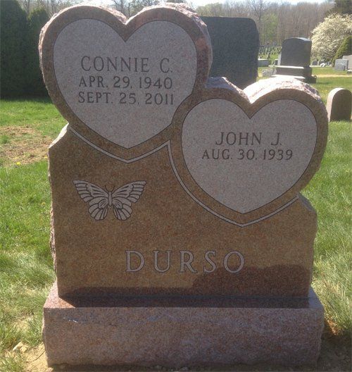 Durso Pink Granite Outlined Lettering Deep Cut Heart Stone Design BRP Sides and Top Polished 2 Flat Carved Design