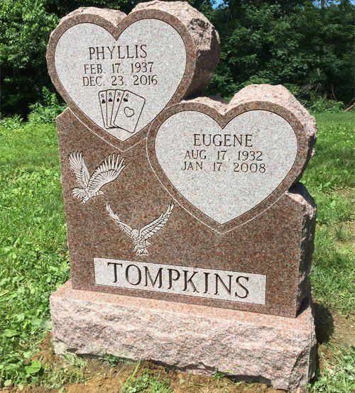 Tompkins Pink Granite Outlined Lettering Deep Cut Heart Stone Design BRP Sides and Top Polished 2 Flat Carved Design