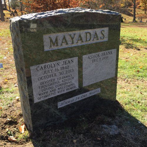 Mayadas Blue Raised Polished Lettering Double Wide Upright Polished 2 BRP Sides Serp Top V Sunk Lettering