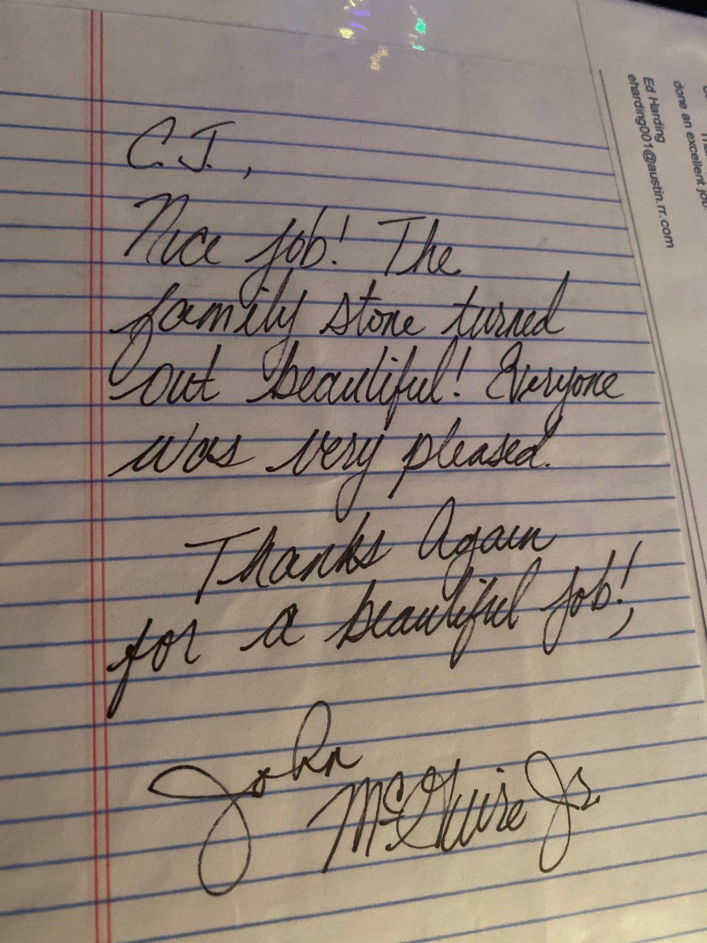 Testimonial about the Gravestone work that CJ Stones did.