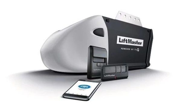 A liftmaster garage door opener is connected to a smart phone.