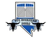 A logo for 775 overhead doors with two bull skulls