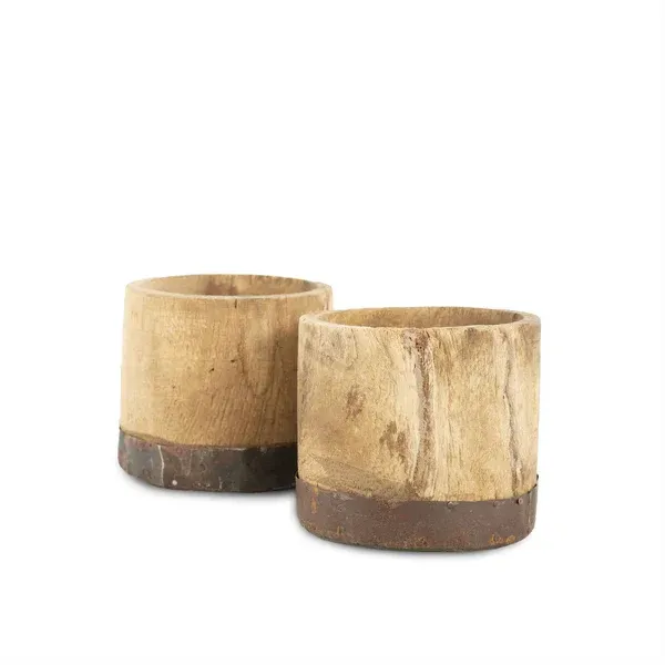 Pot India Oud Hout en Metaal Uniek