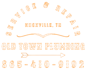 Logo for Old Town Plumbing in Knoxville, TN.  Orange text arches 