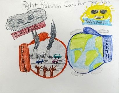 A child 's drawing that says fight pollution care for the air