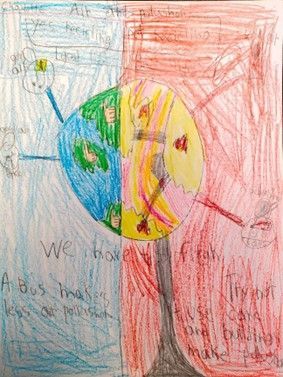 A child 's drawing of a globe with a tree in the middle.