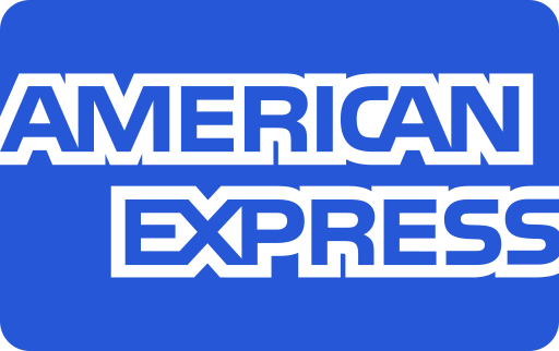 Het logo van American Express is blauw en wit op een witte achtergrond.