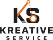 Logo for Kreative Service: Black "KS" letters with orange graphic of a hanging weight, and the words "KREATIVE SERVICE" below.