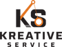 Logo for Kreative Service: Black "KS" letters with orange graphic of a hanging weight, and the words "KREATIVE SERVICE" below.