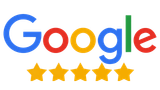 Google logo with five gold stars, indicating a five-star rating.