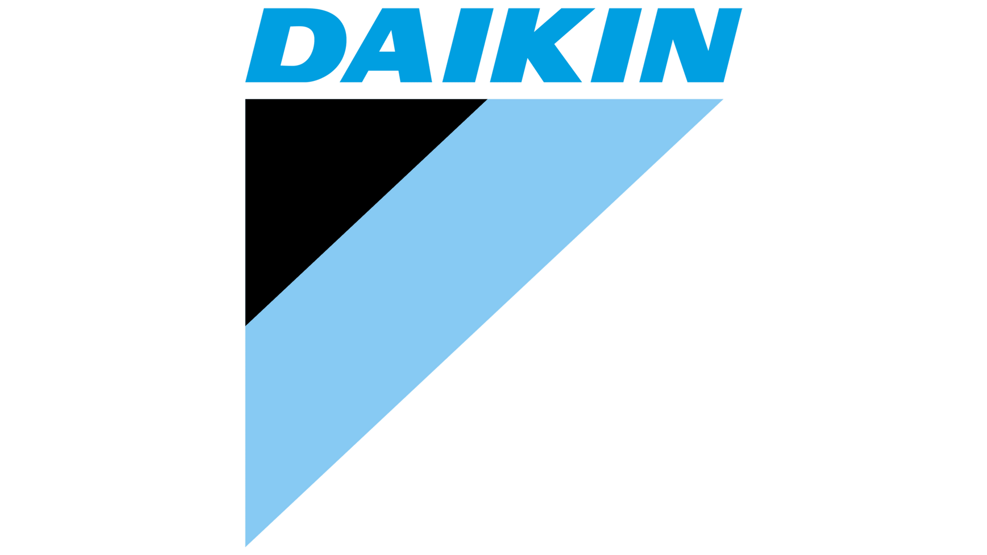 Daikin logo: blue text above a blue and black triangle.