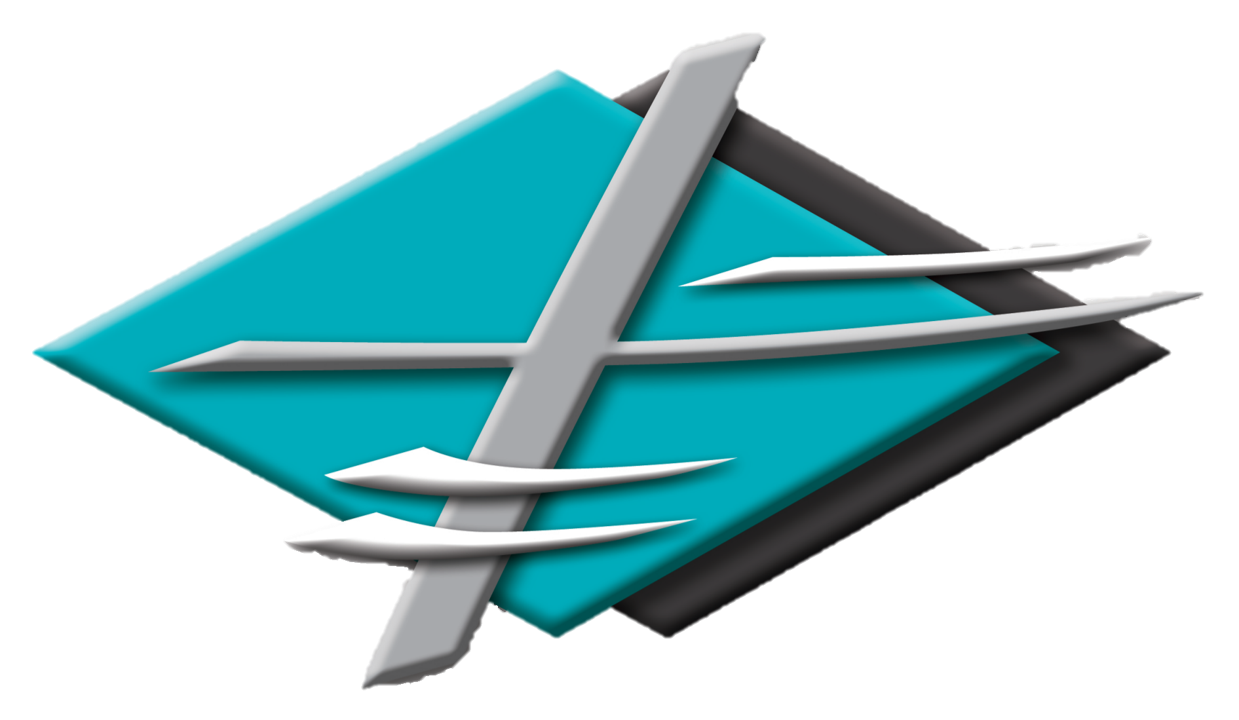 A blue and black logo with a cross on it