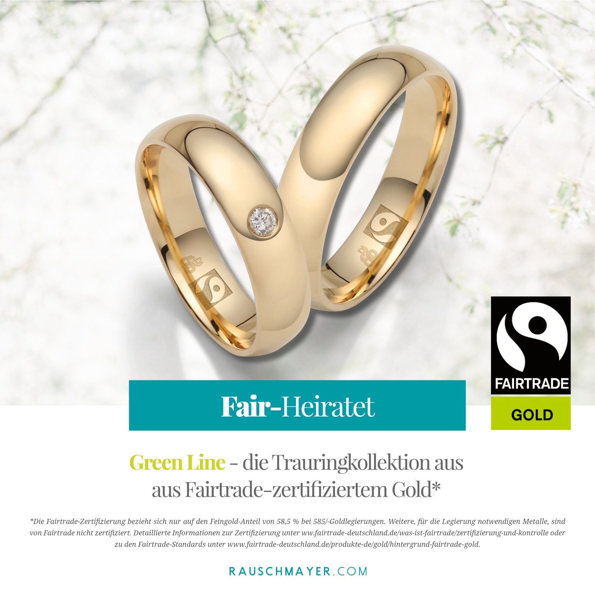 Ein Paar goldene Eheringe mit einem Diamanten in der Mitte