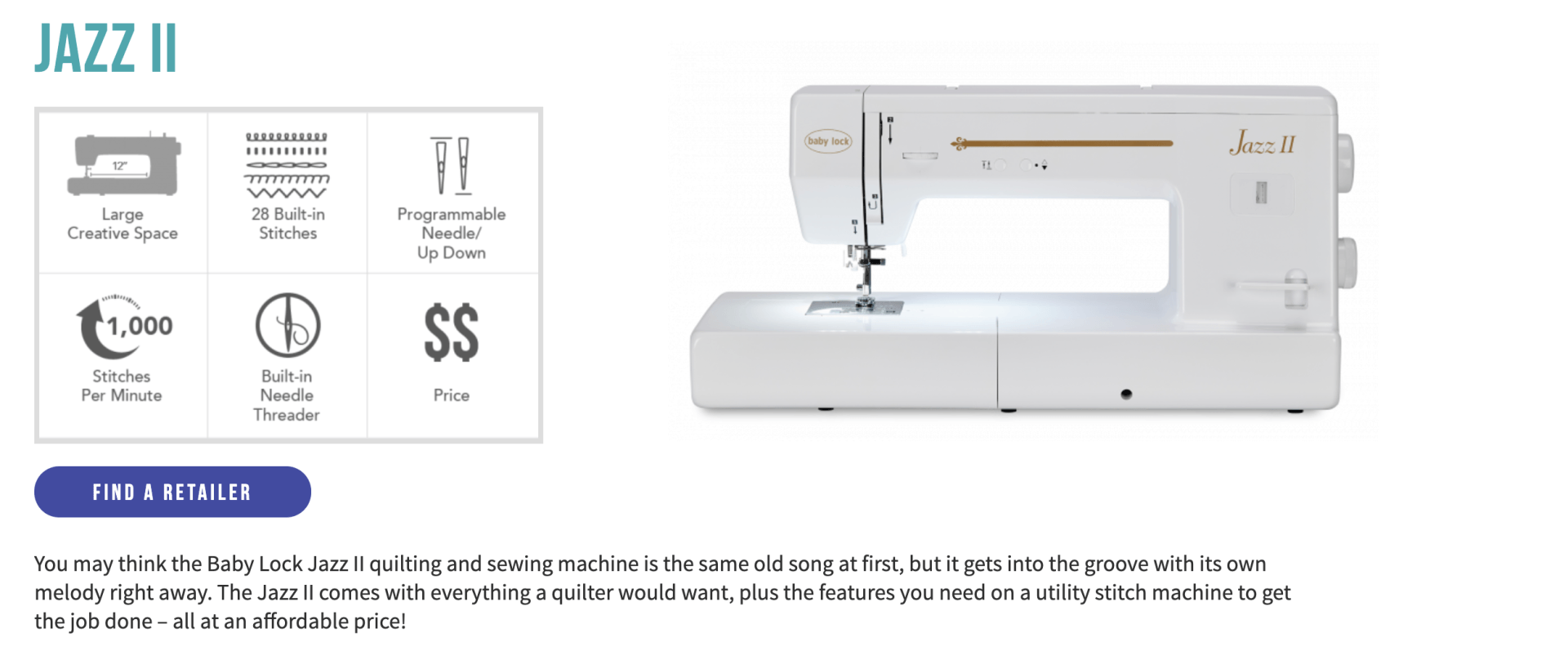 Baby Lock Jazz II personal home sewing machine