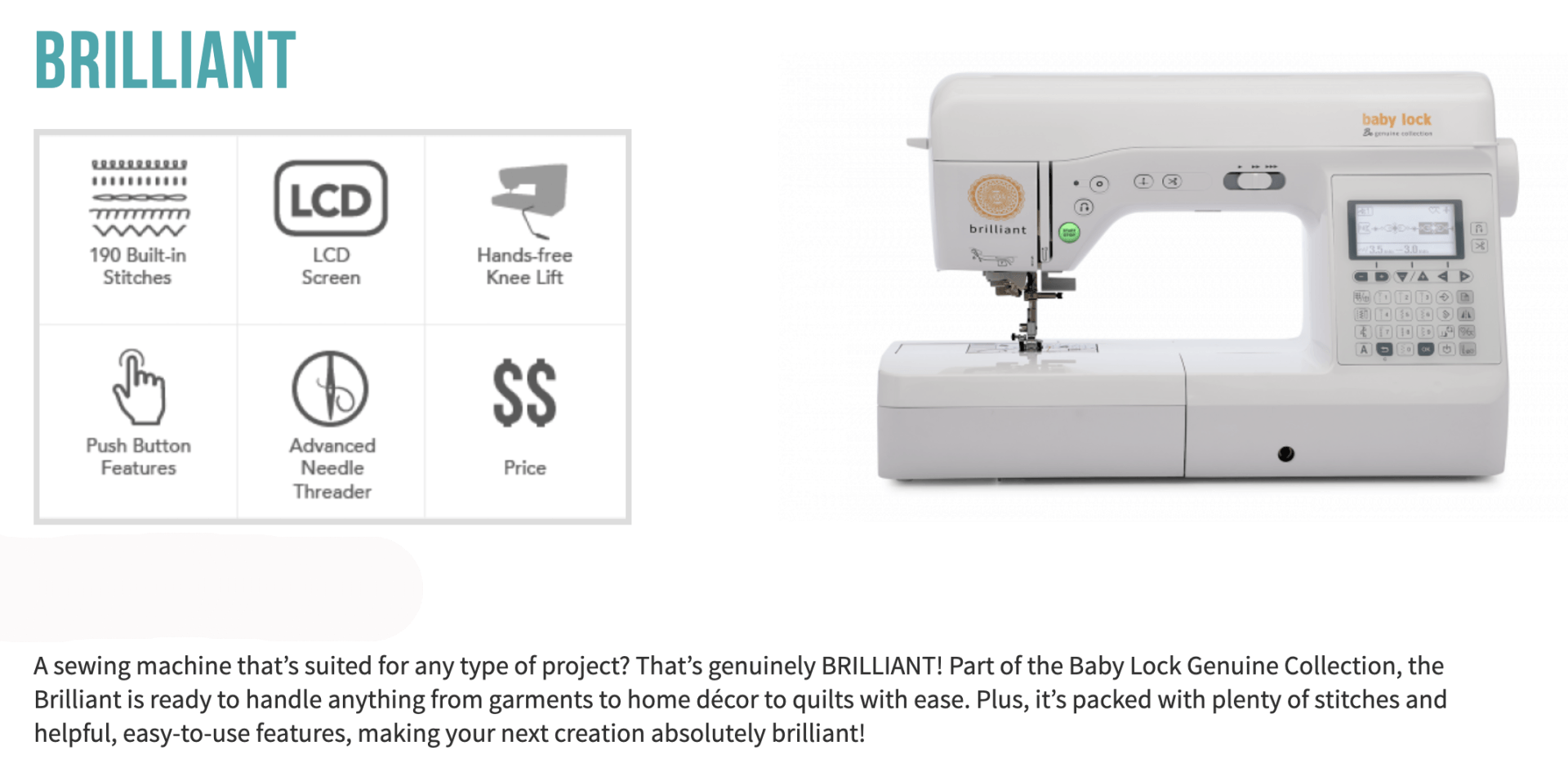 Baby Lock Brilliant BL220B Sewing Machine