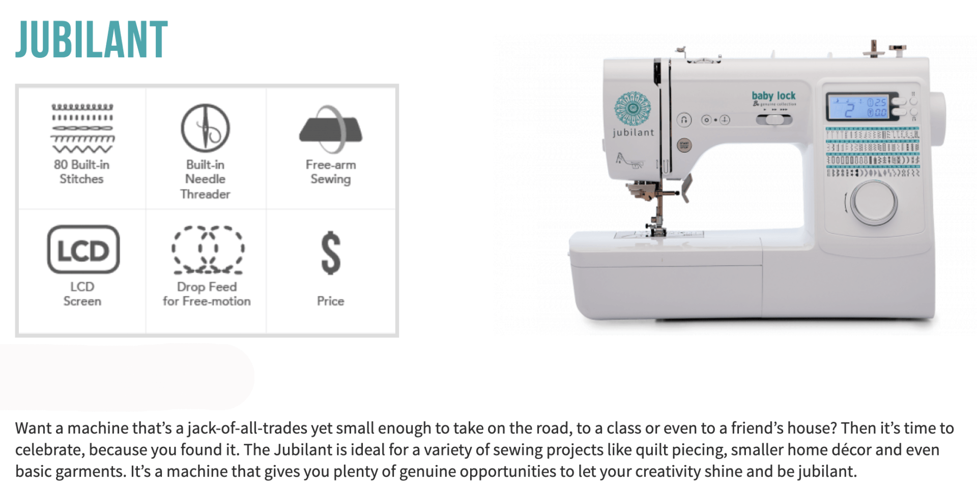 Baby Lock Jubilant BL80B Sewing Machine