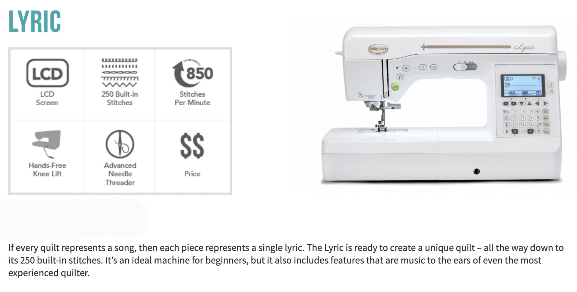 Baby Lock Lyric BLMLR Sewing Machine