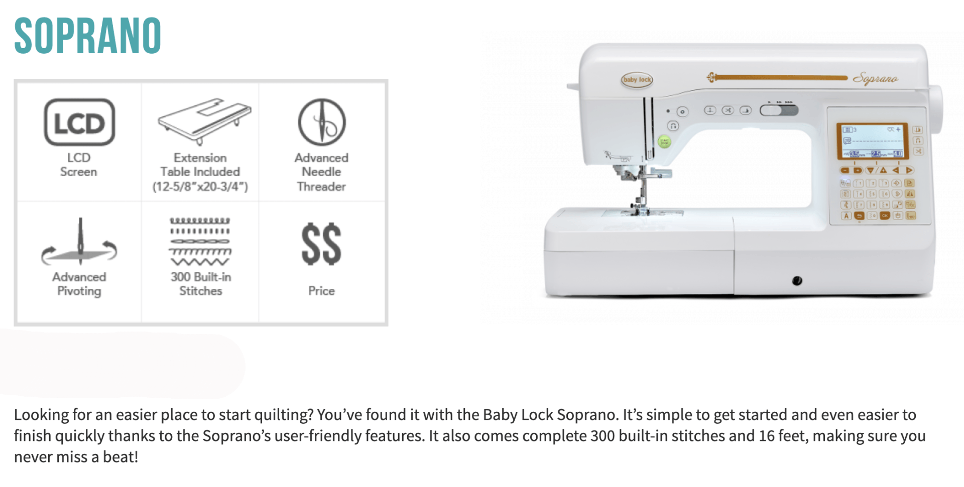 Baby Lock Soprano BLMSP Sewing Machine