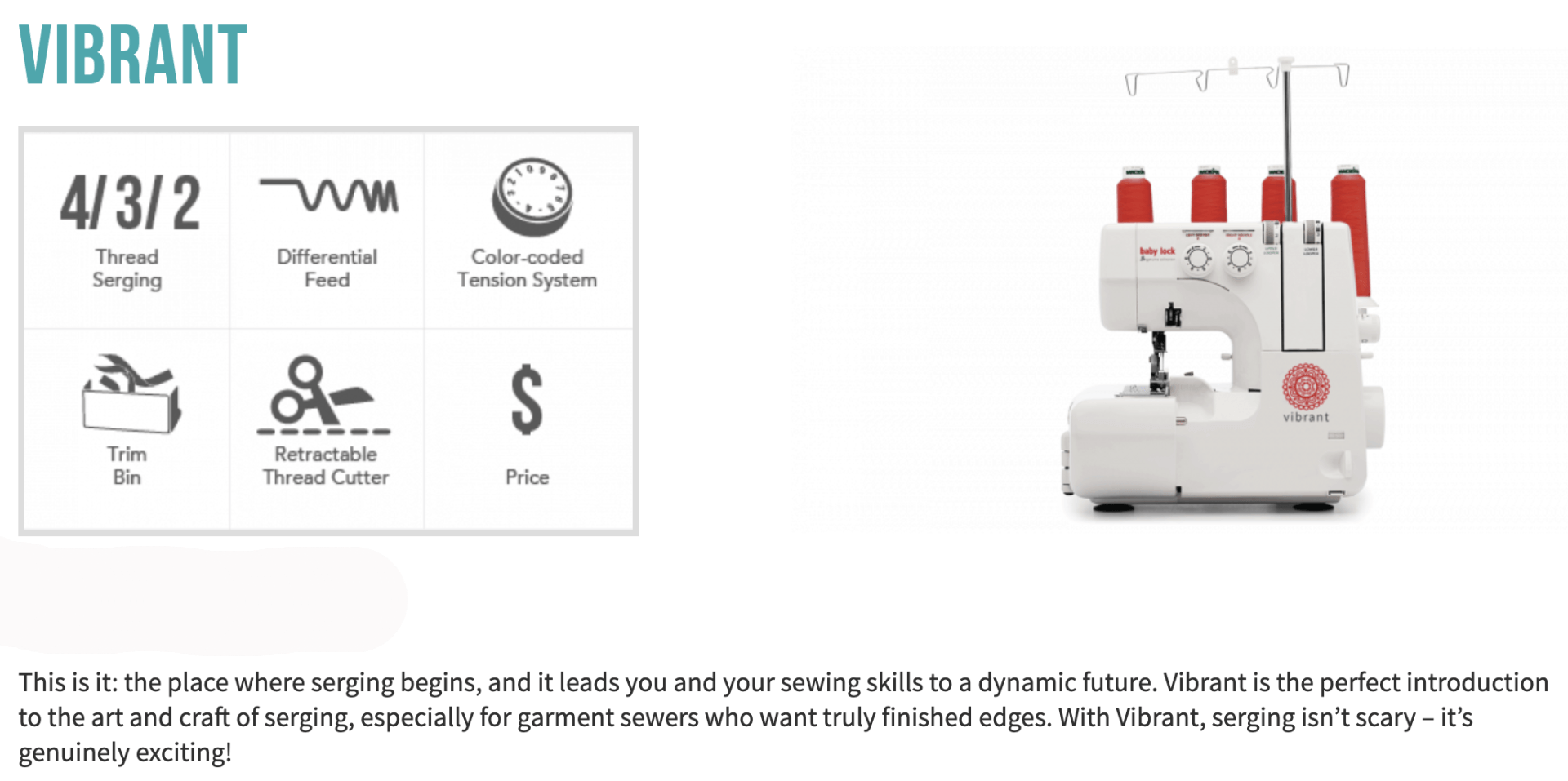 Baby Lock Vibrant BL460B Sewing Machine