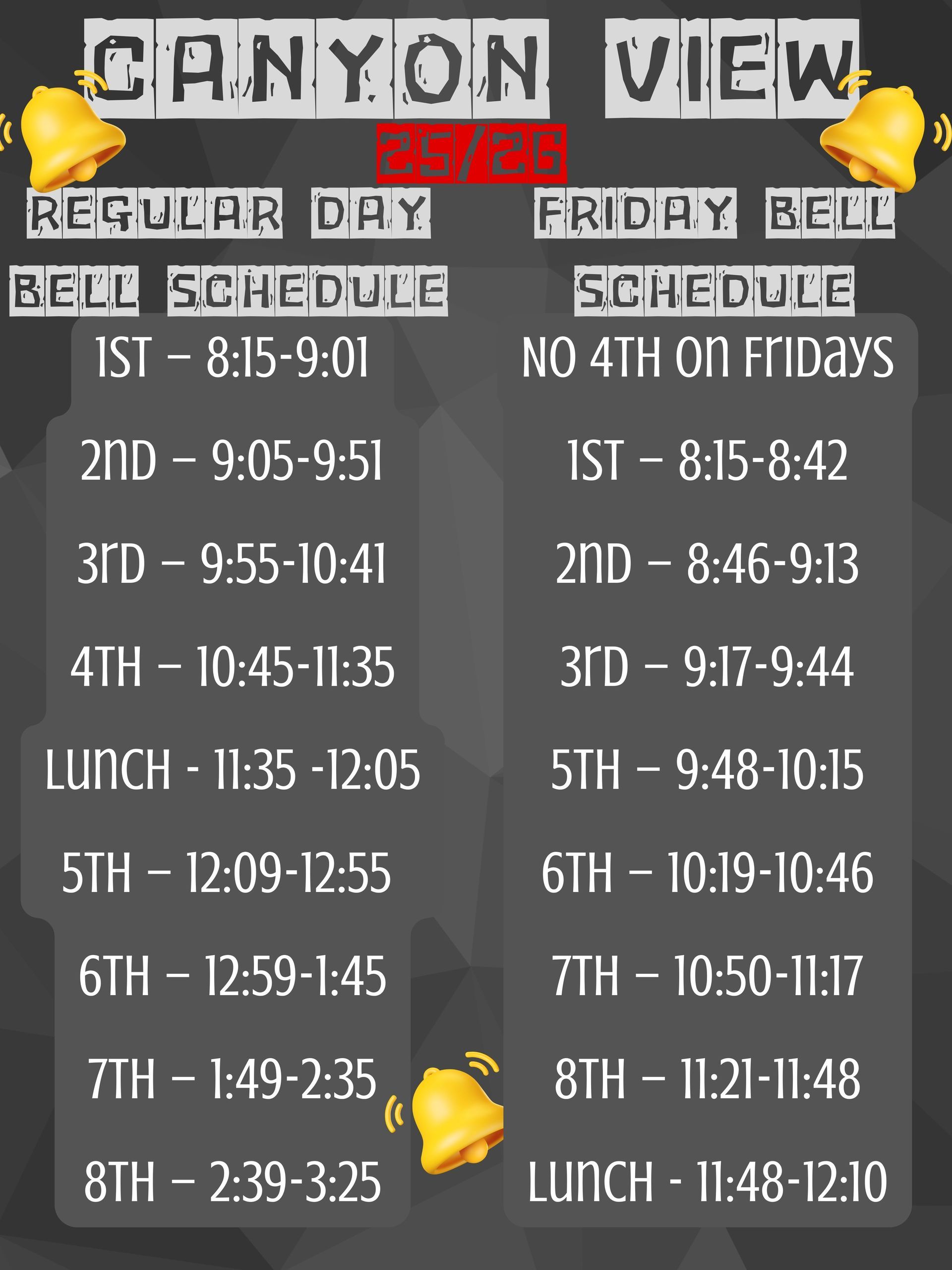 A table showing the class periods and times for each day