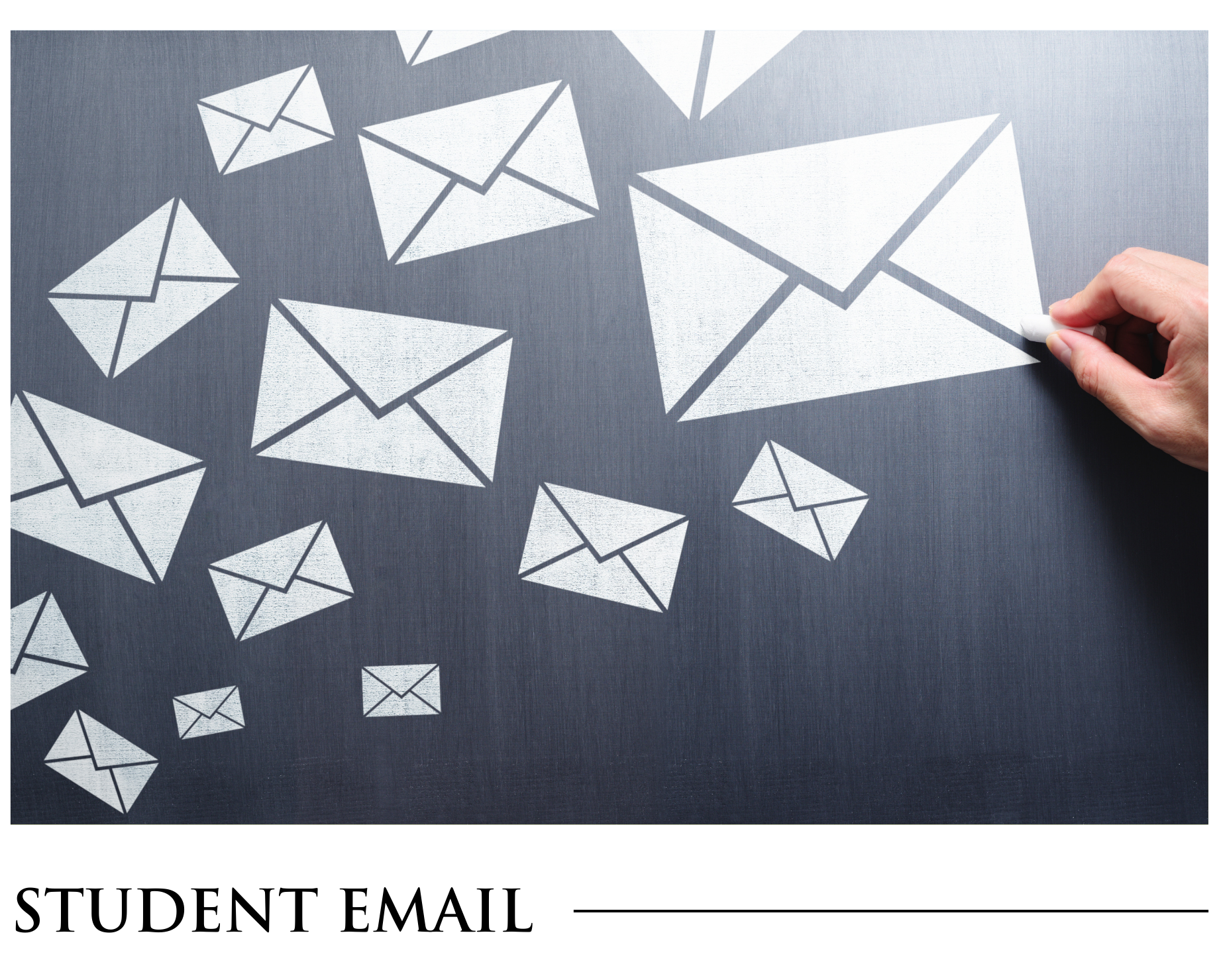 A chalkboard with envelopes drawn on it and the words student email at the bottom