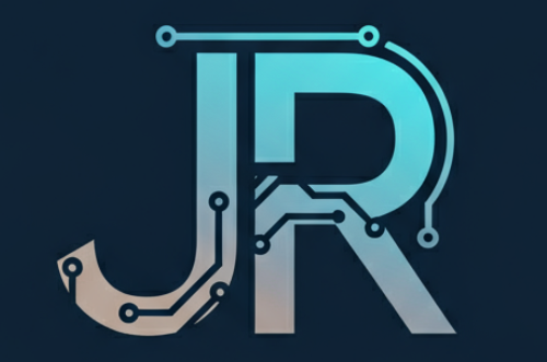 The letter jr is made to look like a circuit board.