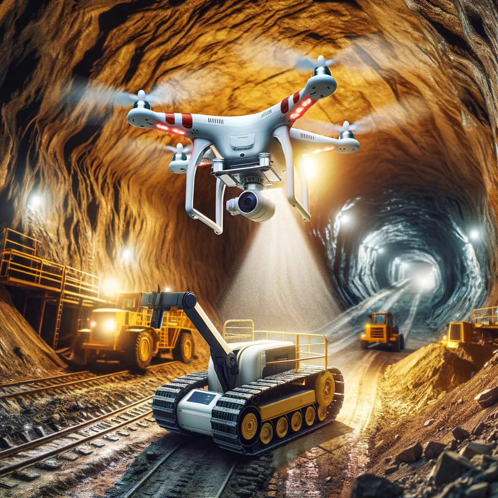 Drone with Hovermap scanning a mine shaft
