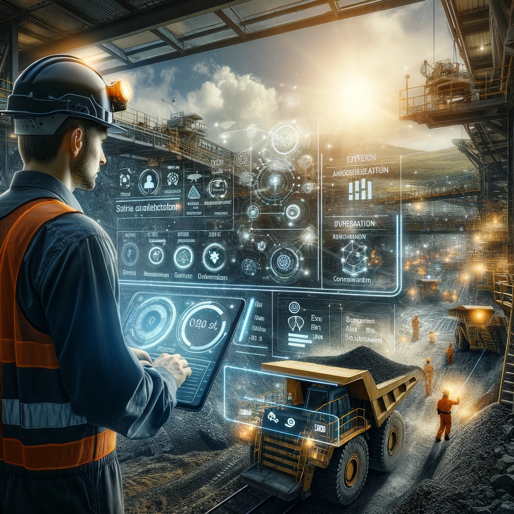 Miner with a tablet overseeing mining operations