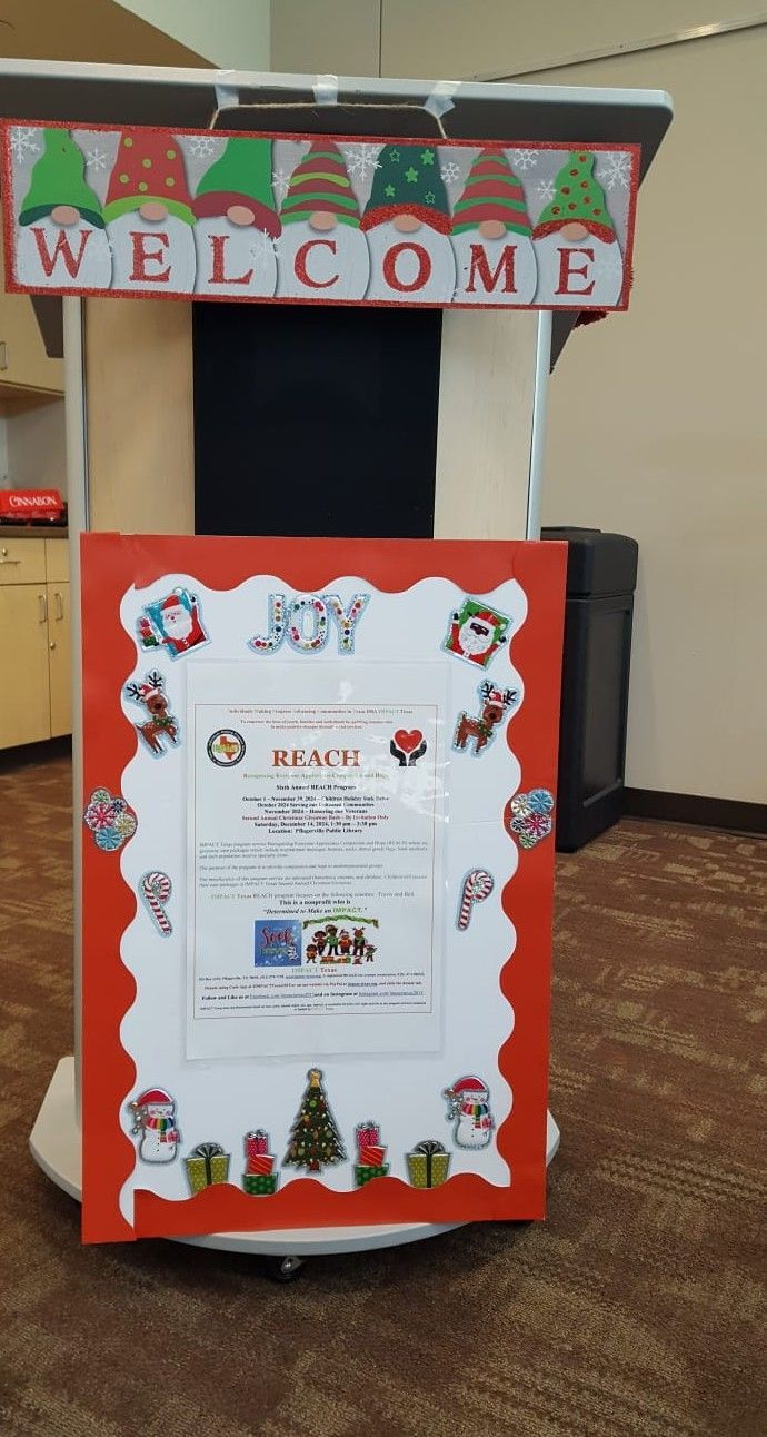 A holiday-decorated podium with a