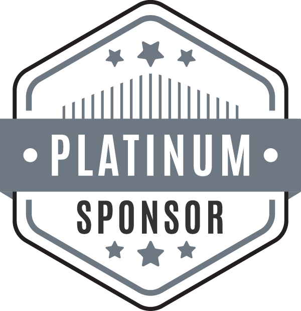 Platinum Sponsor badge with gray and white design and stars.