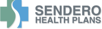 Logo of Sendero Health Plans: a cross with a white river-like shape, the text 