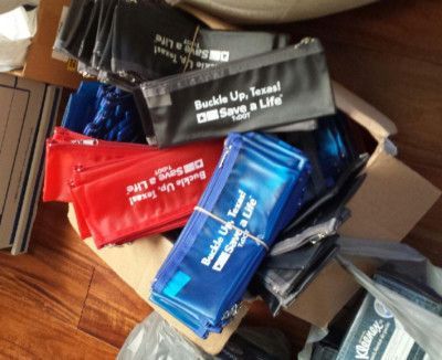 Pile of red, blue, and black 