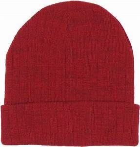 Red knit beanie with folded brim.