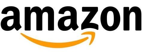 Amazon logo: Black text with a yellow arrow beneath, connecting letters 