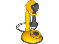 Yellow antique telephone with black receiver and dial.