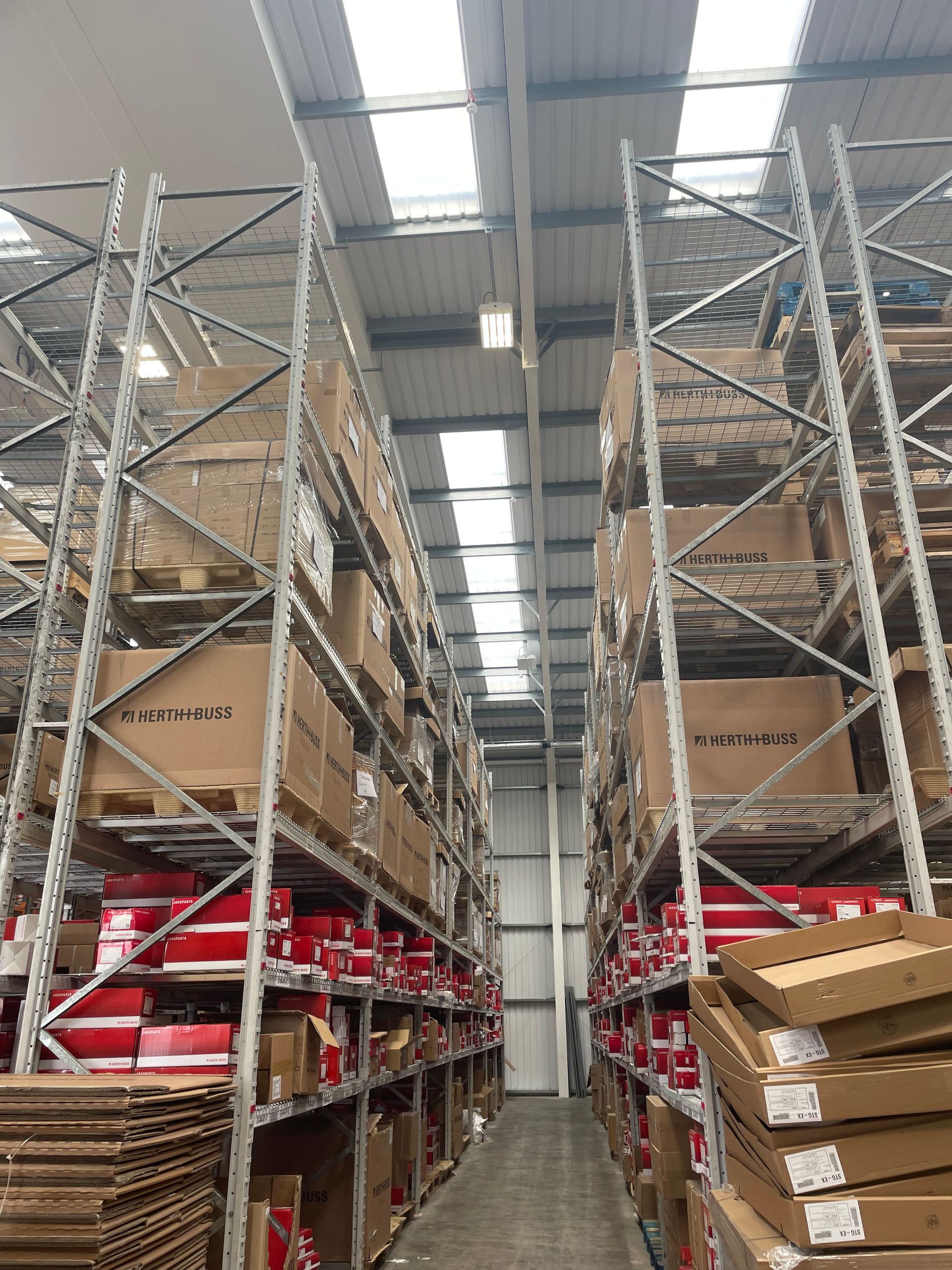 LED Lights in between Warehouse Racking Aisles