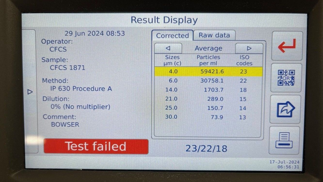 A computer screen shows a test failed