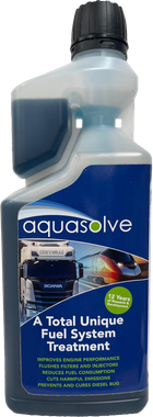 A bottle of aquasolve a total unique fuel system treatment