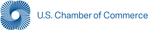 U.S. Chamber of Commerce logo with blue radial emblem and text on white background