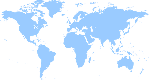Light blue world map silhouettes on a white background
