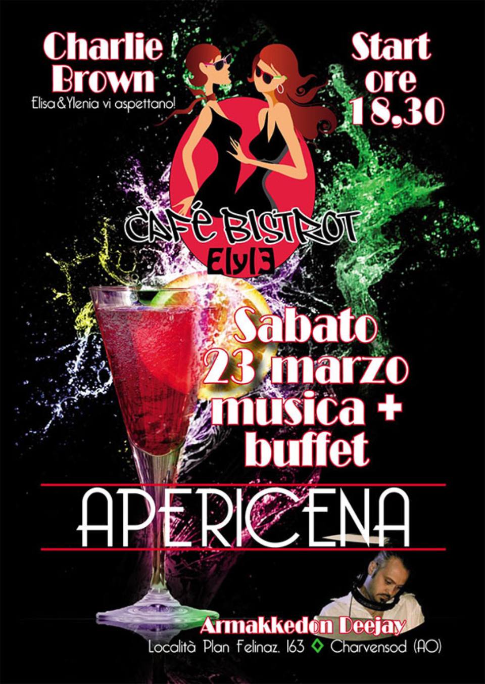 volantino su apericena con musica e buffet