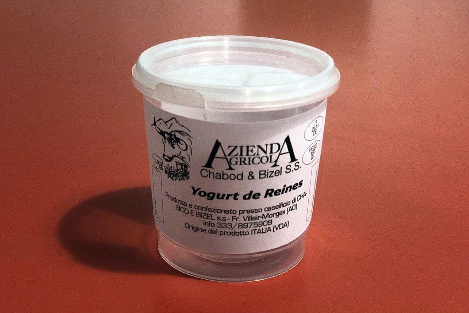 yogurt con etichetta e logo aziendale