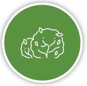 Green circular icon with a white outline of two bushes.