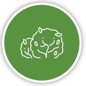 Green circular icon with a white outline of two bushes.