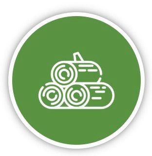 Logs stacked in a pile inside a green circle.