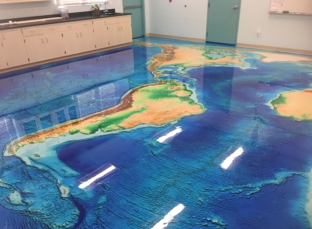 A floor with a map of the world on it