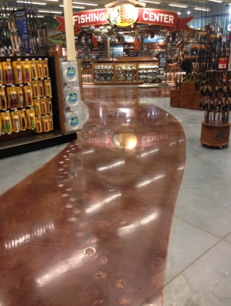 A fishing center store with a copper floor