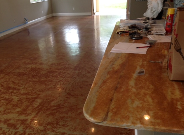 A marble counter top in a room with a marble floor.