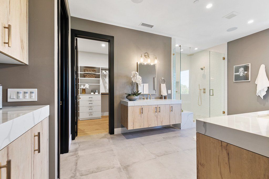 Bathroom flooring and floating vanity in Irvine, CA