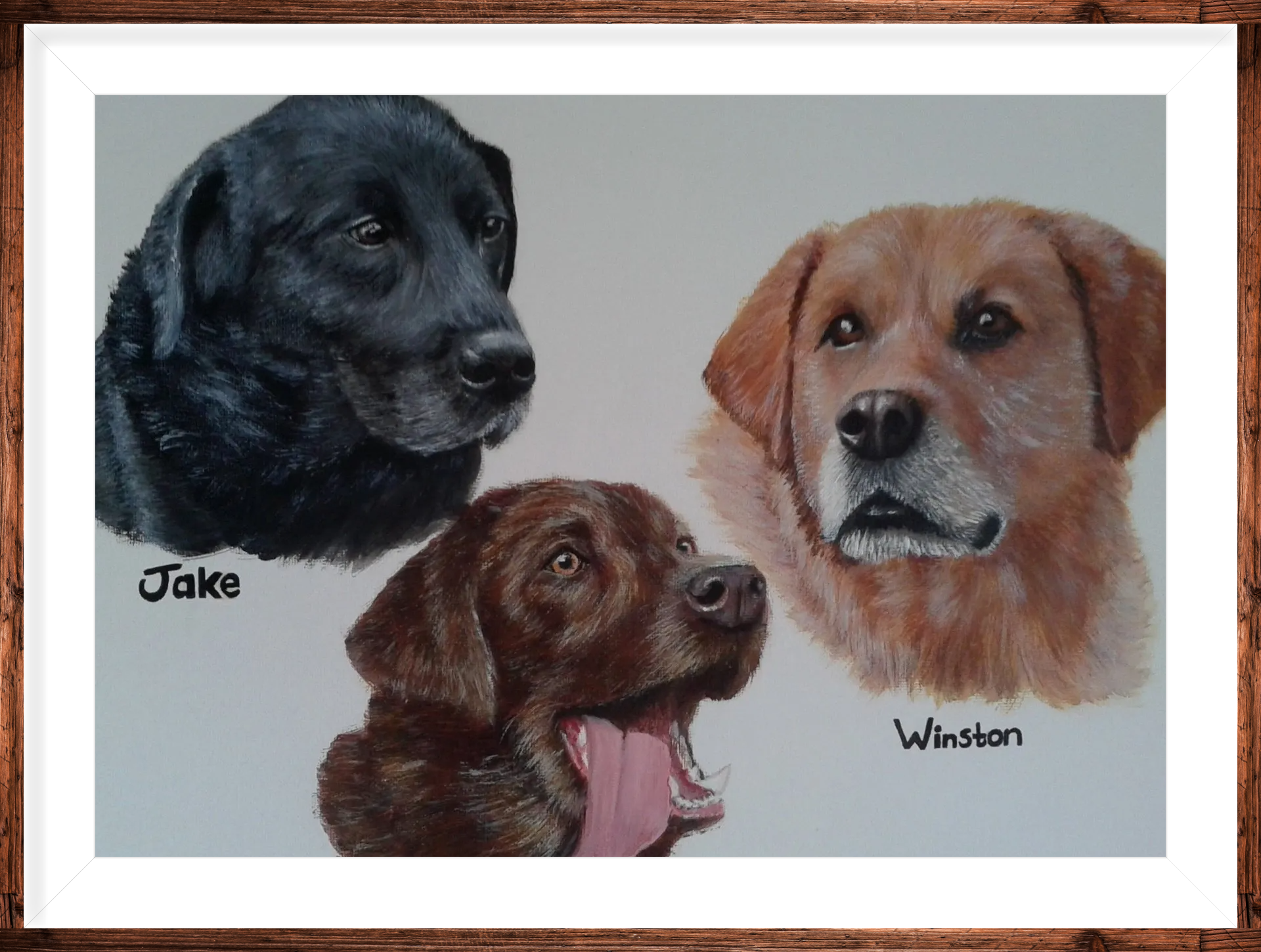 Three Dogs Pet Portrait Painting in Acrylic